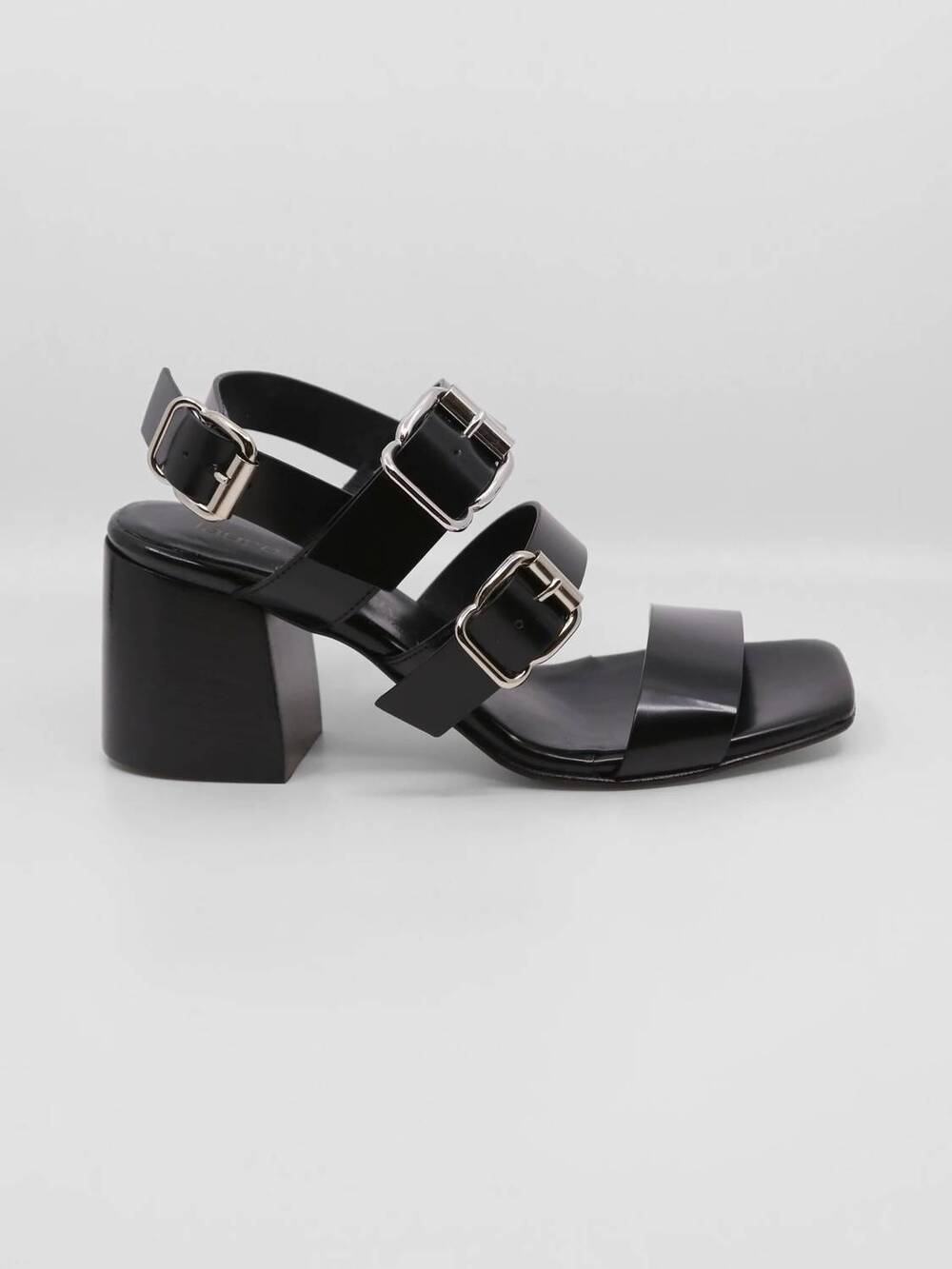 NEW LAURA BELLARIVA women's abrasivato three strap block heel sandal in nero